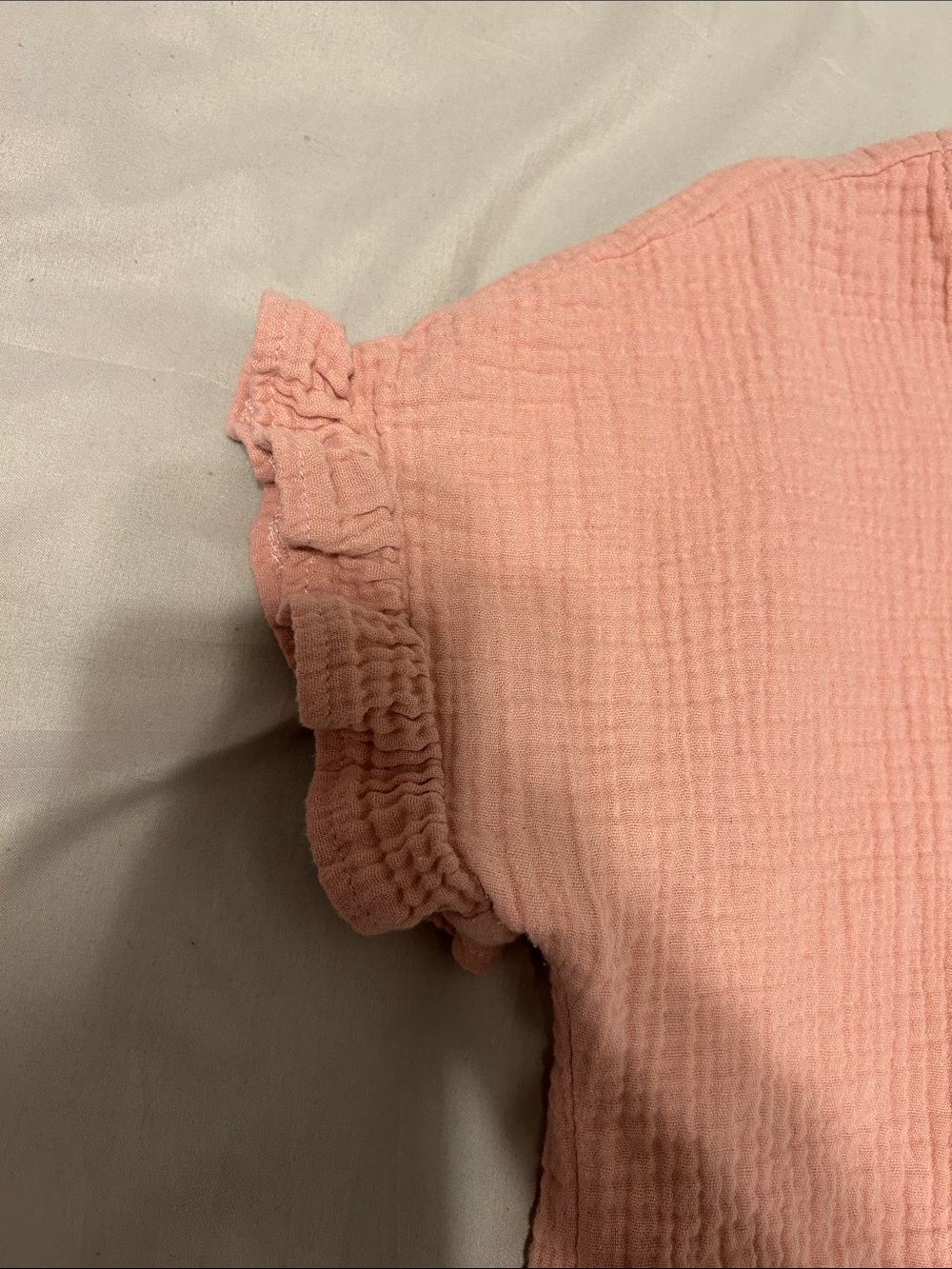 Women’s Washed Pink Textured Ruffle Sleeve Top - Picture 2 of 6